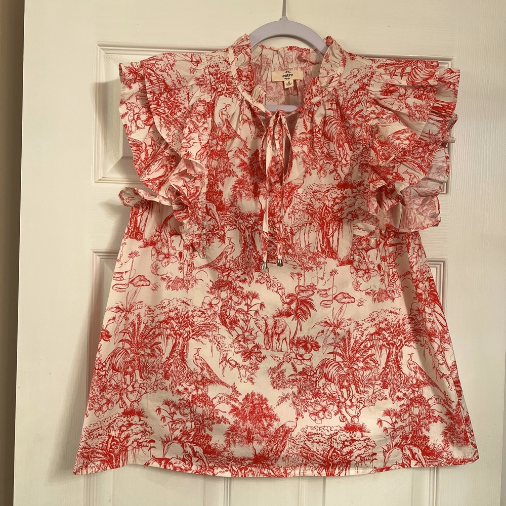 Hot Pink and Cream Ruffle Blouse